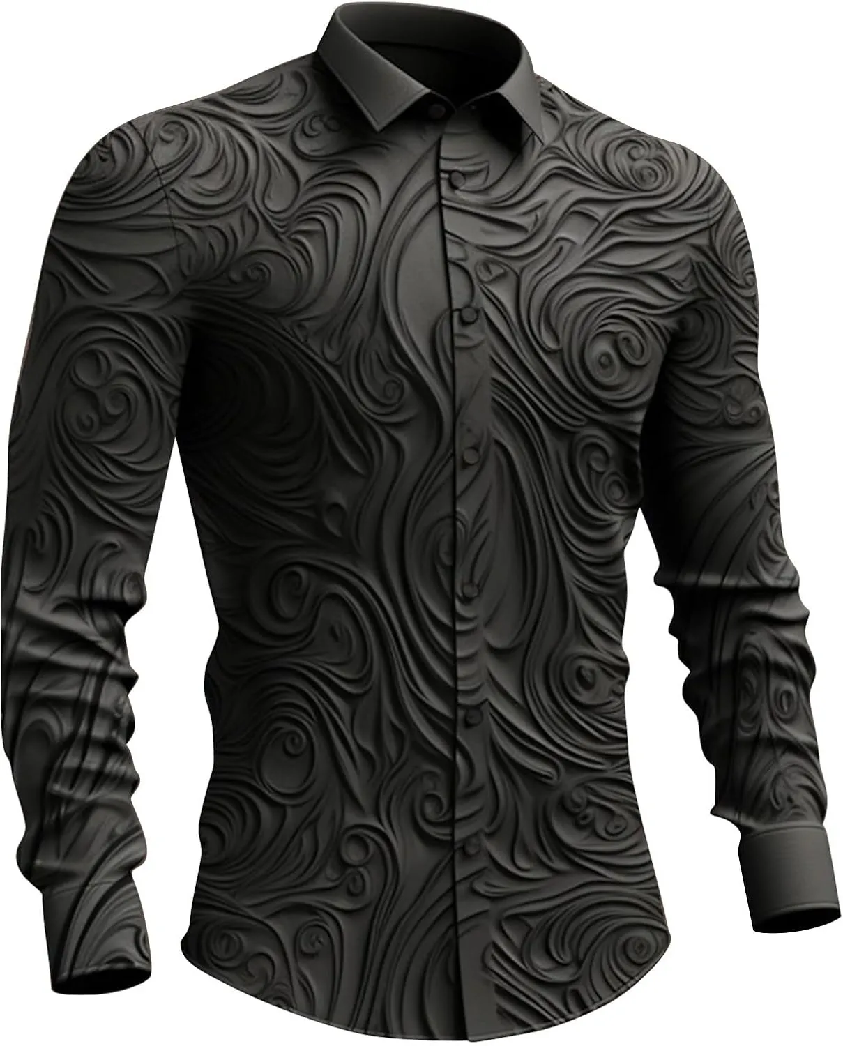 Mens Fashion Dress Shirts Texture 3D Print Long Sleeve Button Down Shirt Gothic Retro Casual Regylar Fit Suit Shirts