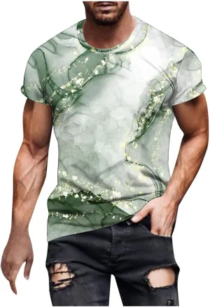 Men's Fashion Marble Printed Shirt Short Sleeve Crew Neck Casual Tshirt Loose Fit Lightweight Summer Outdoor Tee Tops