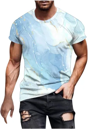 Men's Fashion Marble Printed Shirt Short Sleeve Crew Neck Casual Tshirt Loose Fit Lightweight Summer Outdoor Tee Tops