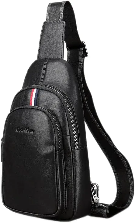 Men's Genuine Leather Sling Bag for Men business Shoulder Bag Men's Crossbody Bag Black Classic Chest pack purses and handbags