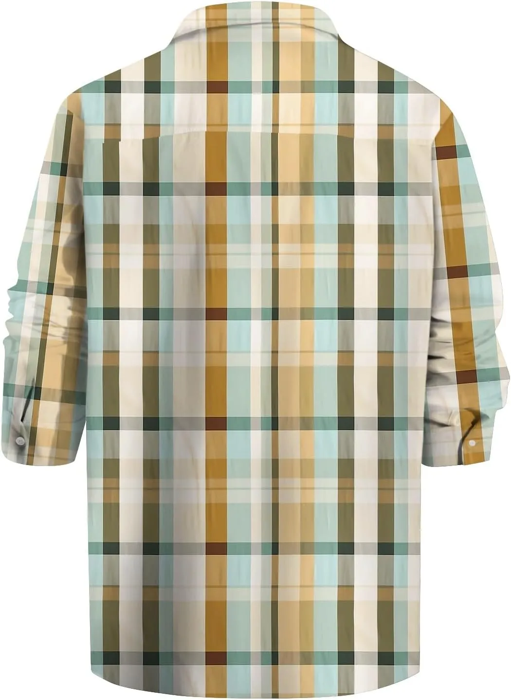 Mens Hawaiian Shirts Color Block Printed Casual Long Sleeve Button Down Turn Down Collar Slim Fit Beach Dress Shirts