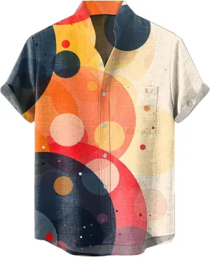 Mens Hawaiian Shirts Cotton Linen Short Sleeve Loose Fit Shirt Button Down Casual Summer Beach Vacation Shirts