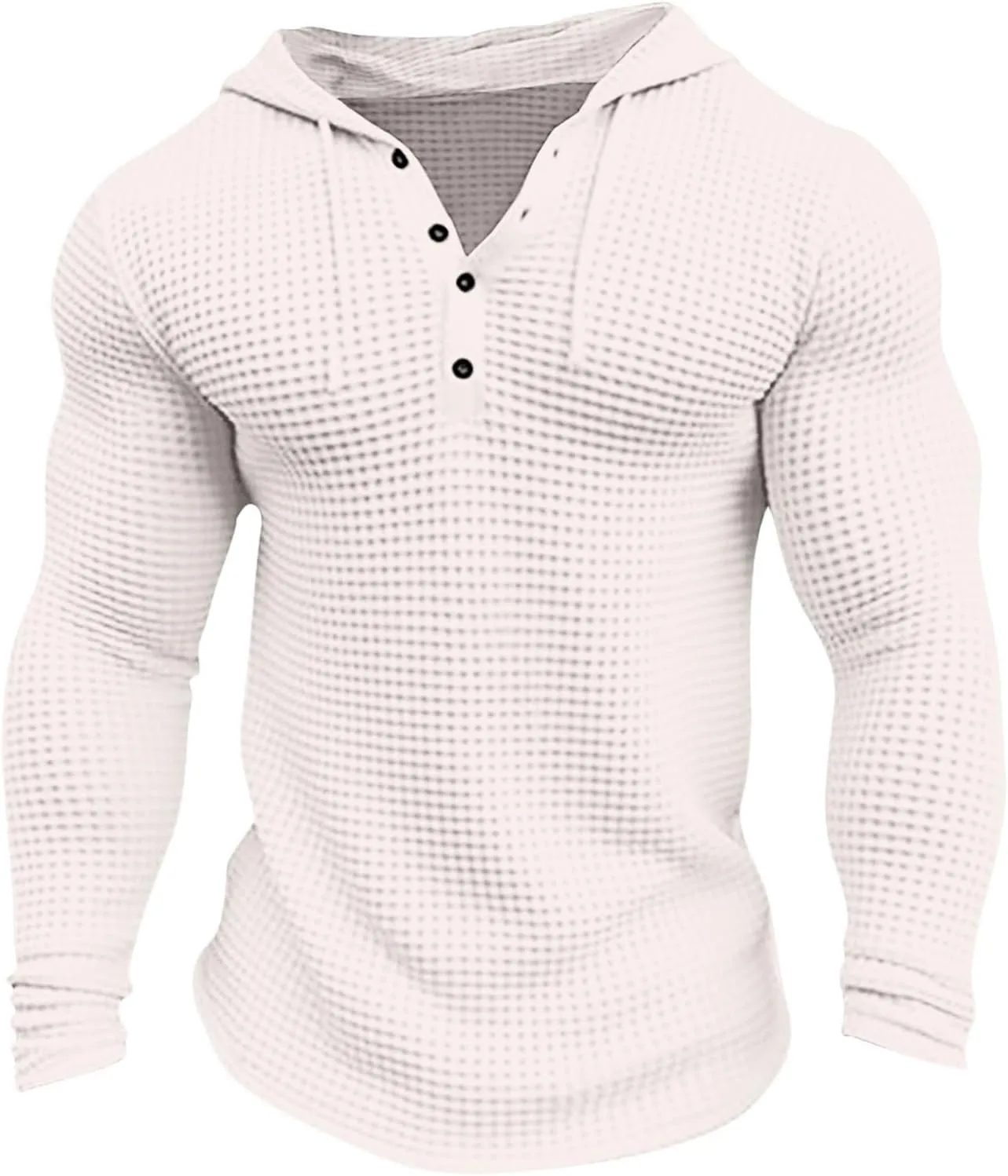Mens Hooded Sweatshirt Long Sleeve Drawstring Waffle Knit Pullover Fashion Gym Athletic Hoodies Muscle T-Shirt