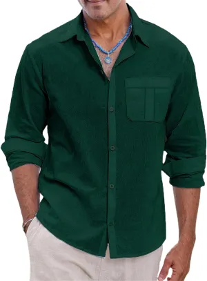 Mens Lightweight Button Down Shirt Casual Long Sleeve Untucked Dress Shirts Regular-Fit Spread Collar Linen Shirt
