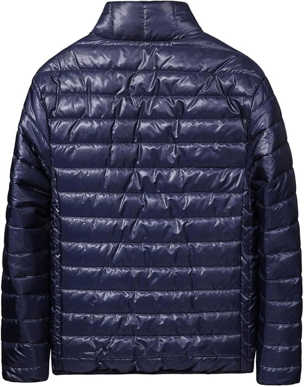 Mens Lightweight Down Jacket Shiny Packable Puffer Jacket Warm Insulated Padded Bubble Winter Coats Outwear No Hood