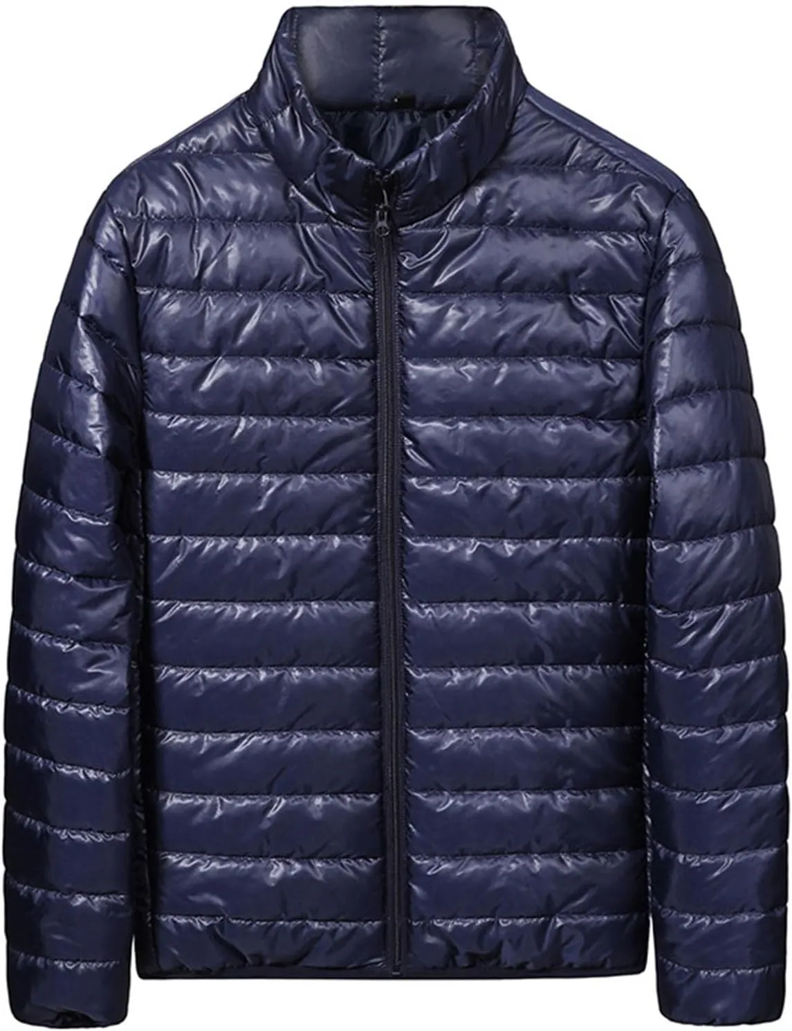 Mens Lightweight Down Jacket Shiny Packable Puffer Jacket Warm Insulated Padded Bubble Winter Coats Outwear No Hood