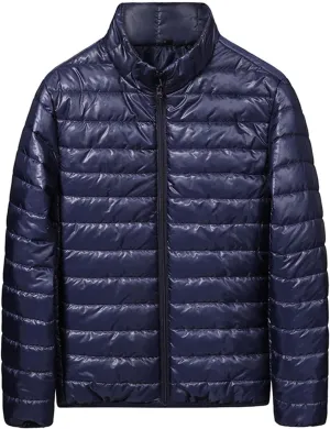 Mens Lightweight Down Jacket Shiny Packable Puffer Jacket Warm Insulated Padded Bubble Winter Coats Outwear No Hood