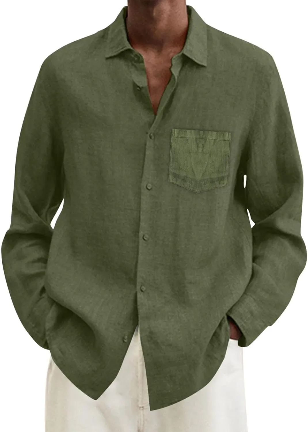 Mens Linen Button Down Shirt Beach Summer Shirts Casual Untucked Shirt Vacation Wedding Shirts with Pocket