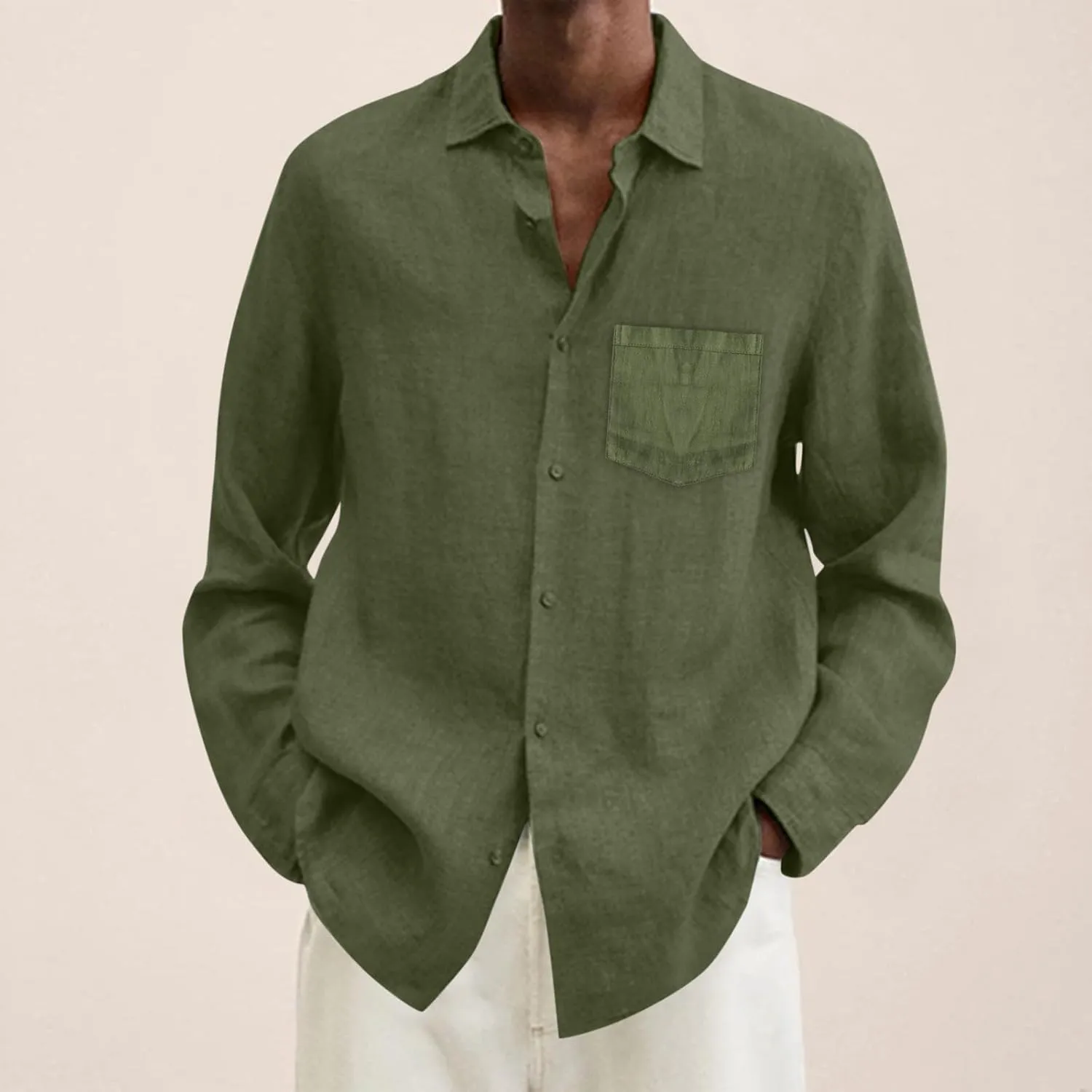 Mens Linen Button Down Shirt Beach Summer Shirts Casual Untucked Shirt Vacation Wedding Shirts with Pocket