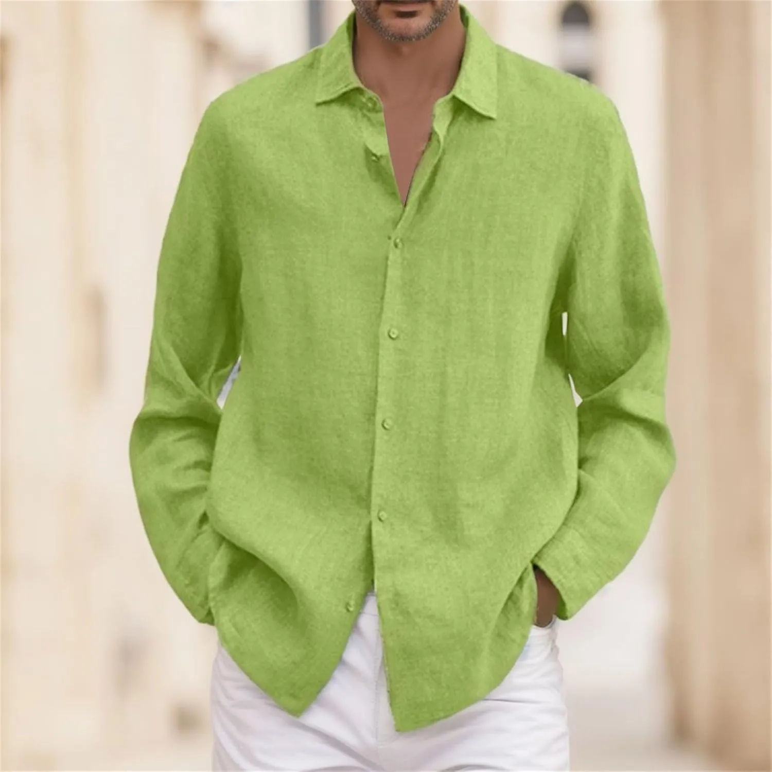 Mens Linen Button Down Shirt Beach Summer Shirts Casual Untucked Shirt Vacation Wedding Shirts with Pocket