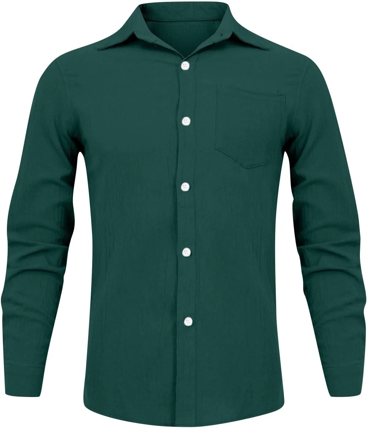 Men's Linen Dress Shirt Regular Fit Stretch Long Sleeve Solid Business Wedding Button Down Stretch Shirts Plus Size