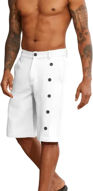 Mens Linen Trunks Stretch Elastic Waist Button Casual Classic Breathable Lightweight Slim Fit Shorts Beach Yoga Pants