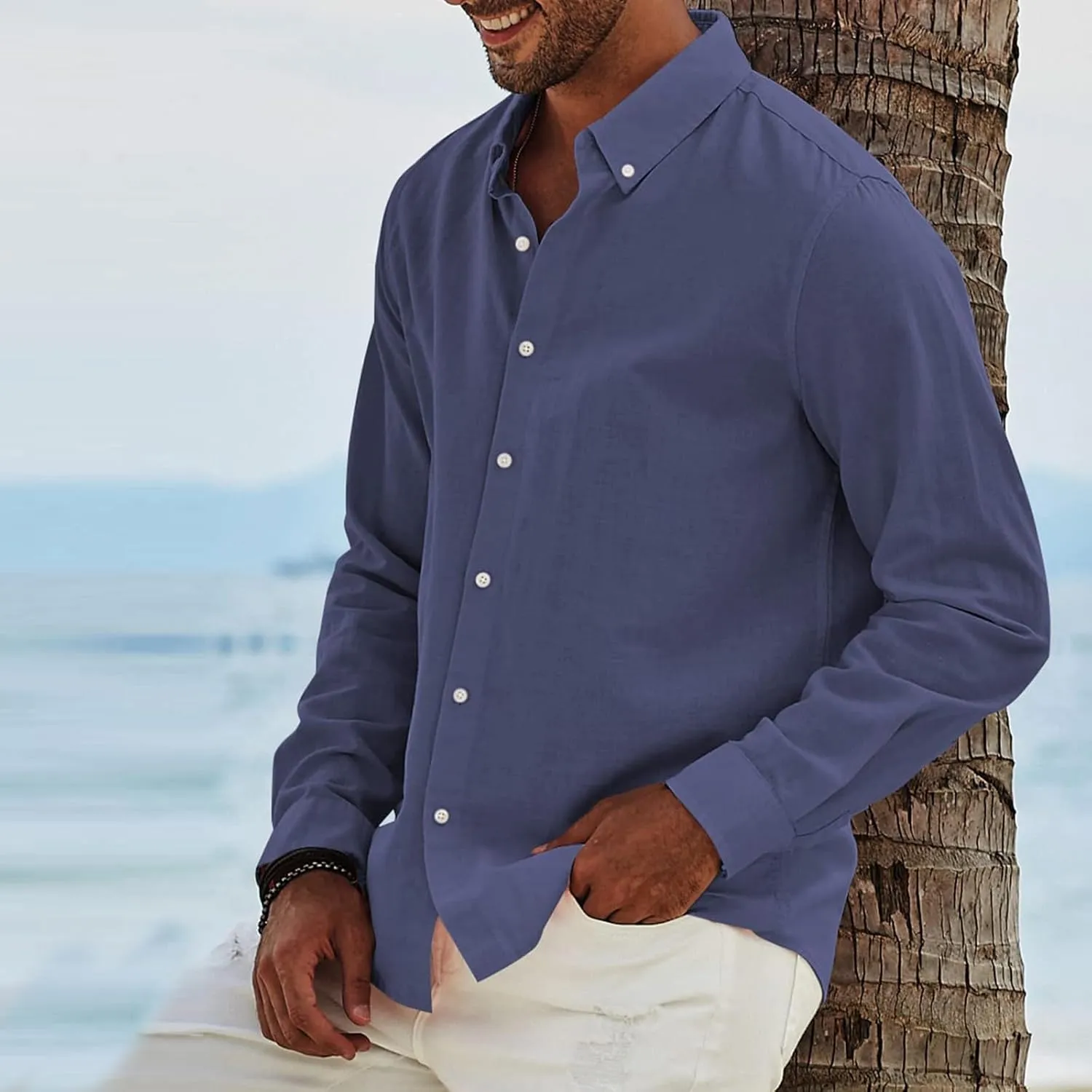 Mens Long Sleeve Dress Shirts Business Casual Button Down Regular Fit Vacation Beach Wedding Shirts with Pocket