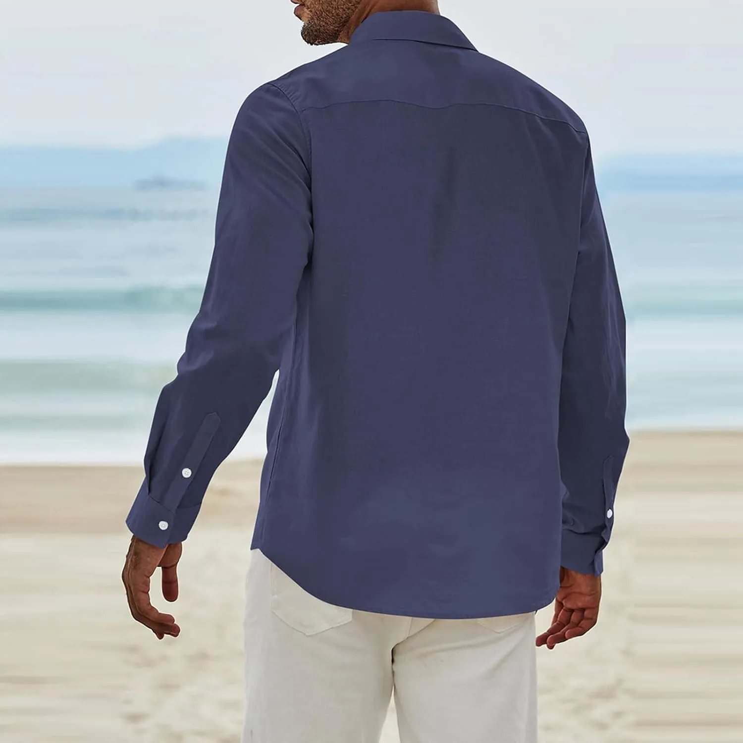 Mens Long Sleeve Dress Shirts Business Casual Button Down Regular Fit Vacation Beach Wedding Shirts with Pocket