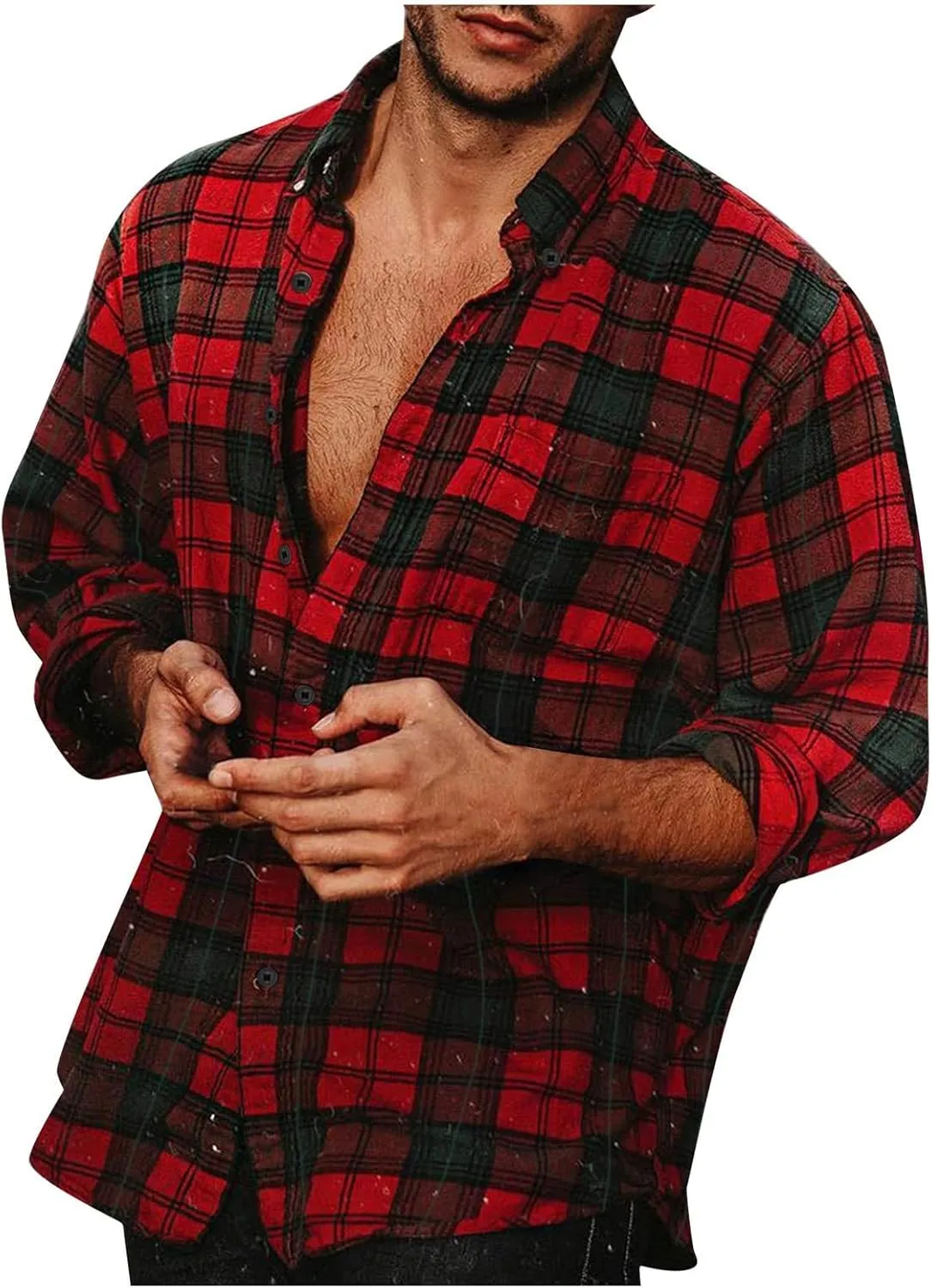 Mens Long Sleeve Shirt for Men Warm Casual Soft Button Down Plaid Shirt Regular Lightweight Shirt Jacket Plus Size