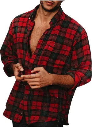 Mens Long Sleeve Shirt for Men Warm Casual Soft Button Down Plaid Shirt Regular Lightweight Shirt Jacket Plus Size