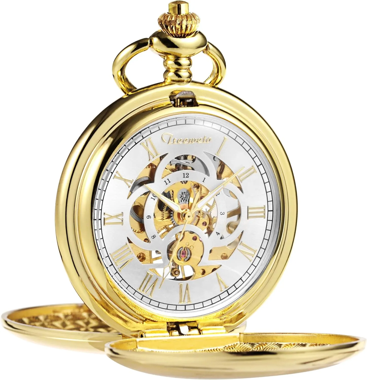 Men's Mechanical Pocket Watch Vintage Steampunk Smooth Double Case Roman Numerals Fob Watches for Men Women with Chain Box