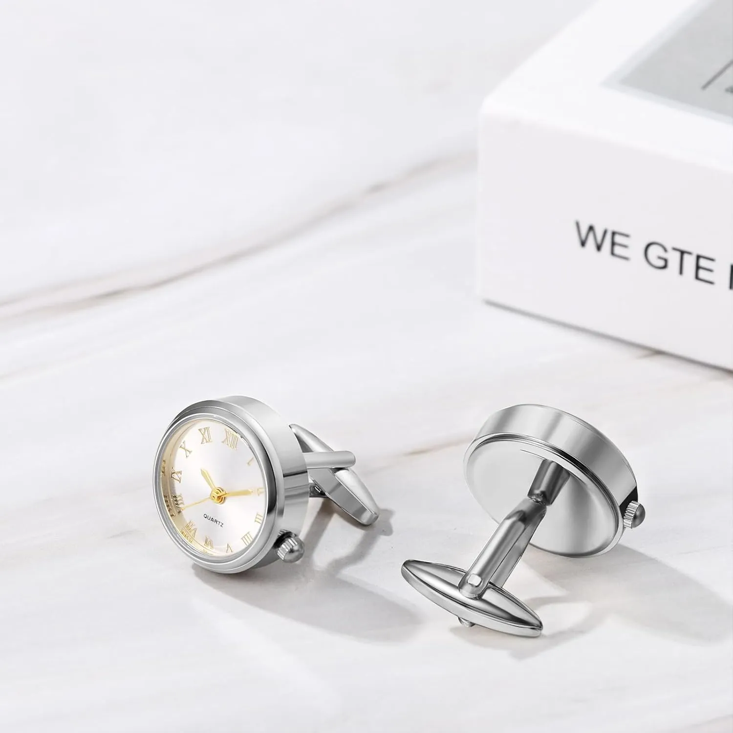 Men's Pair Cuff Links: Classic Wedding Business Shirt Cufflinks Quartz Watch Round Roman Numeral Clip Stainless Steel Business Formal Tuxedo Accessories