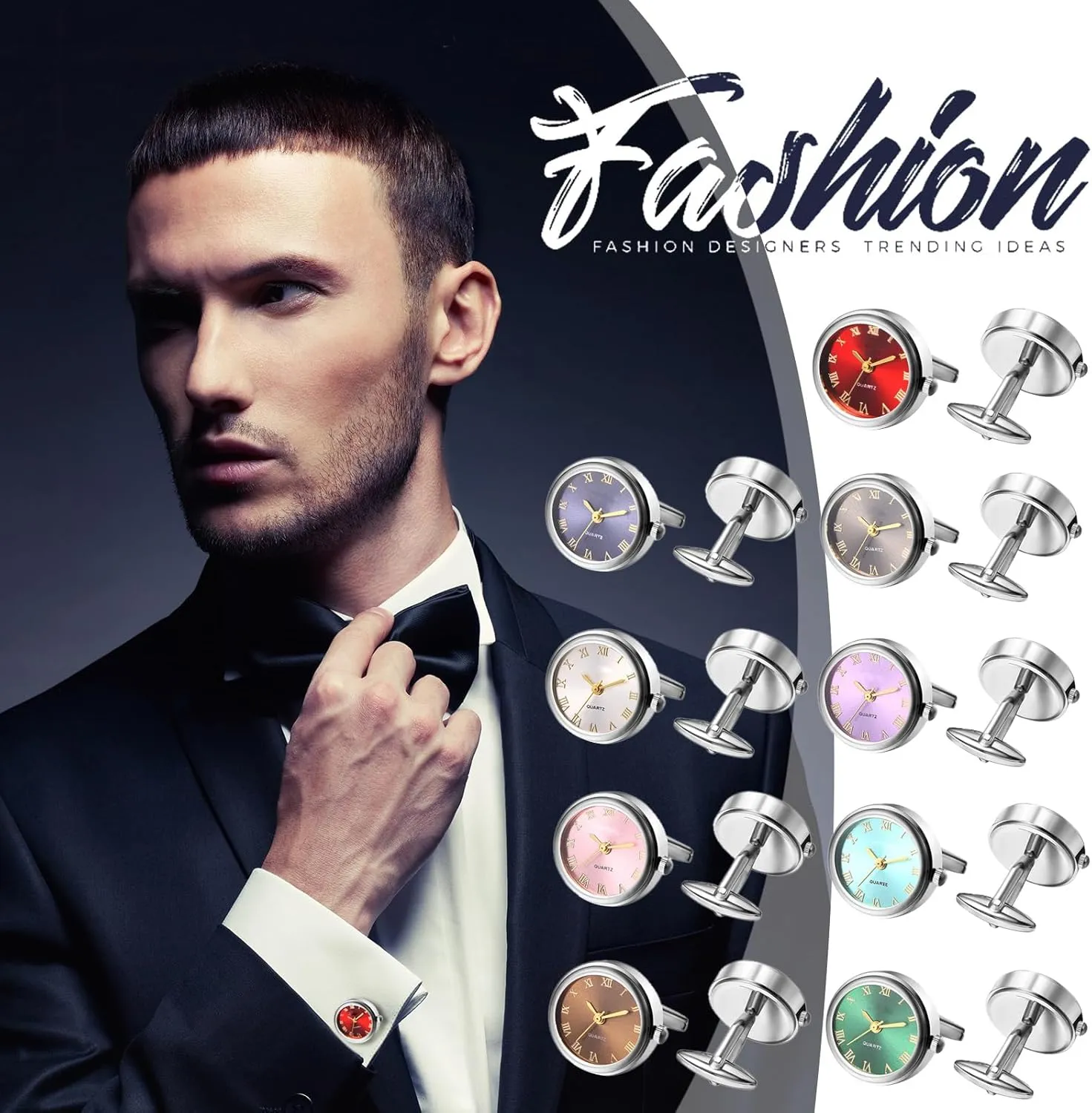 Men's Pair Cuff Links: Classic Wedding Business Shirt Cufflinks Quartz Watch Round Roman Numeral Clip Stainless Steel Business Formal Tuxedo Accessories