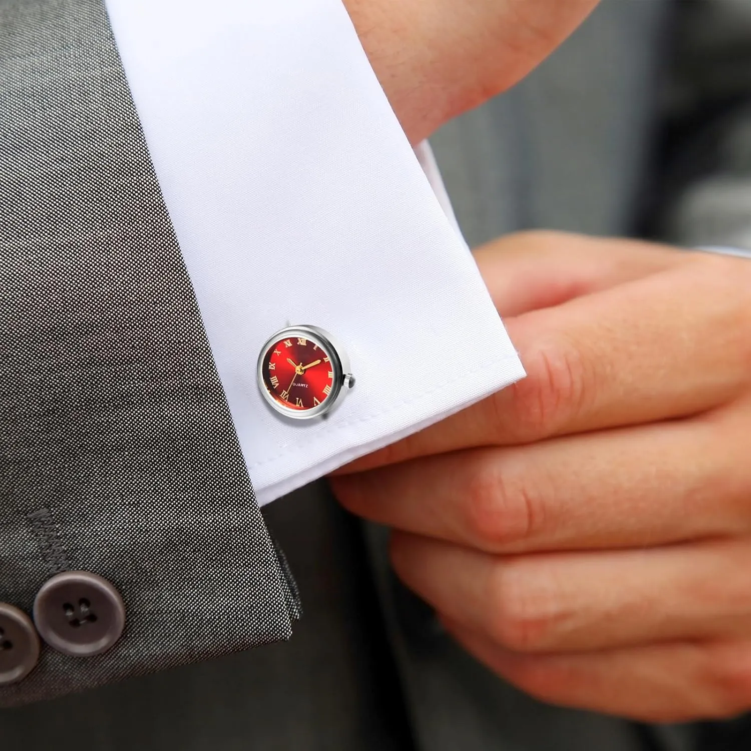 Men's Pair Cuff Links: Classic Wedding Business Shirt Cufflinks Quartz Watch Round Roman Numeral Clip Stainless Steel Business Formal Tuxedo Accessories