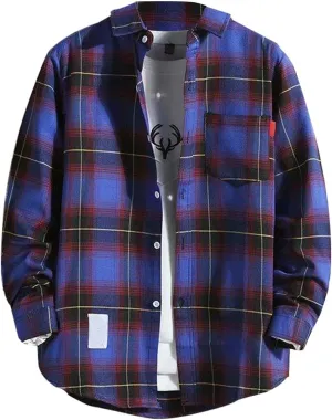Men's Plaid Shirt Long Sleeve Button Down Shirt Casual Lightweight Shirt Jacket Vintage Western Shirt Plus Size