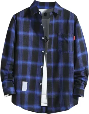 Men's Plaid Shirt Long Sleeve Button Down Shirt Casual Lightweight Shirt Jacket Vintage Western Shirt Plus Size