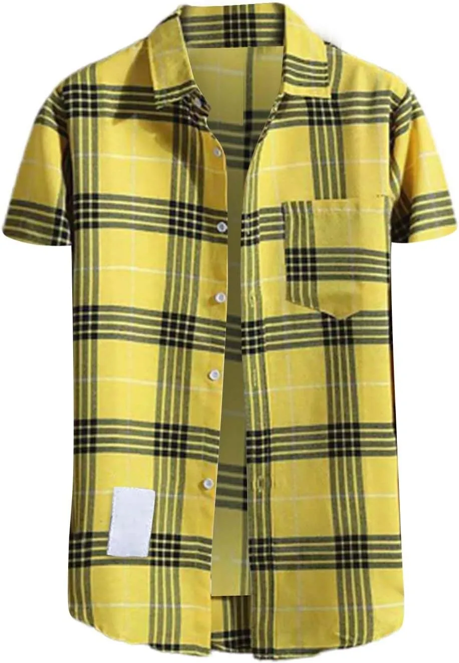 Mens Plaid Shirt Short Sleeve Button Down Lapel Collar Tops Casual Lightweight Summer Checkered Shirt with Pocket