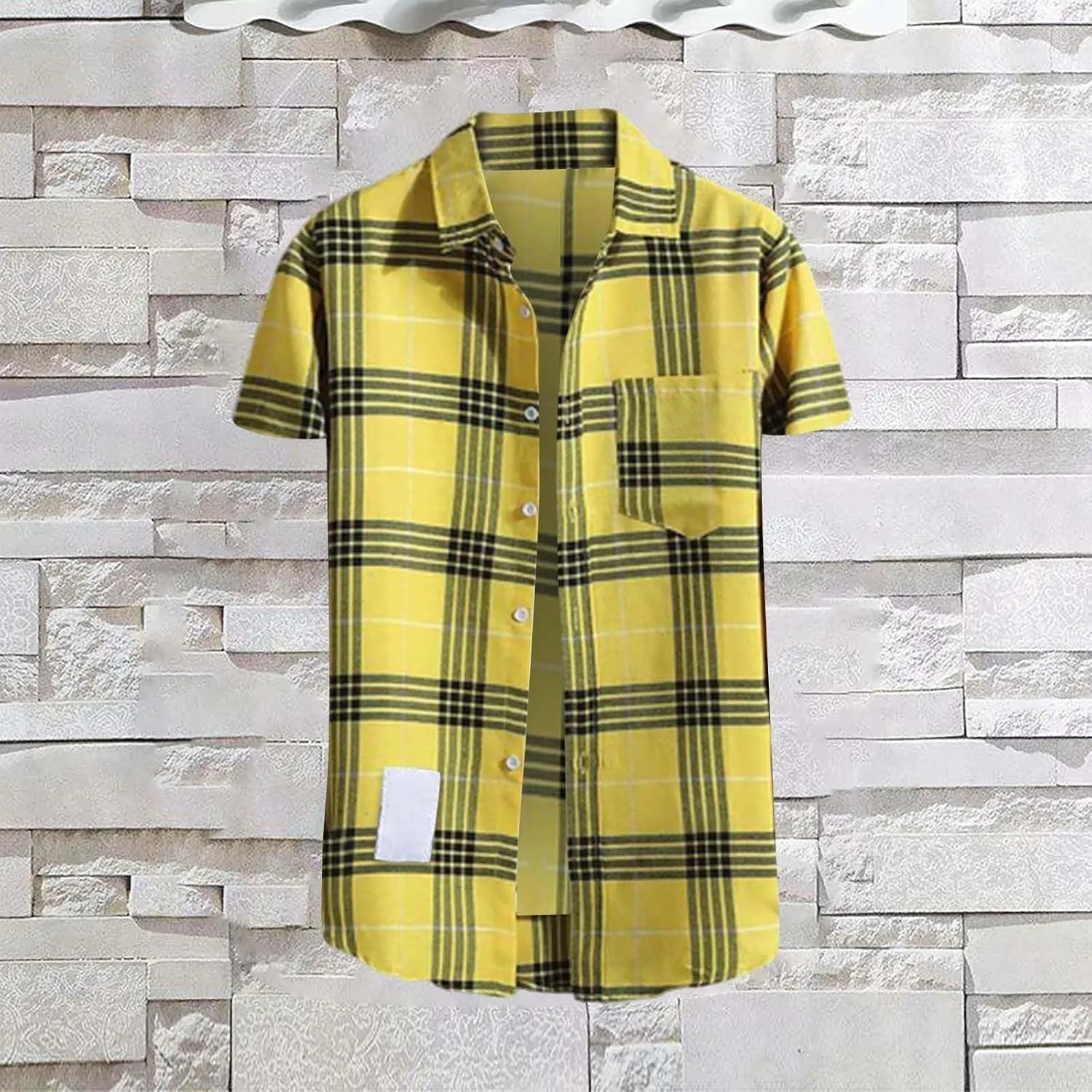 Mens Plaid Shirt Short Sleeve Button Down Lapel Collar Tops Casual Lightweight Summer Checkered Shirt with Pocket