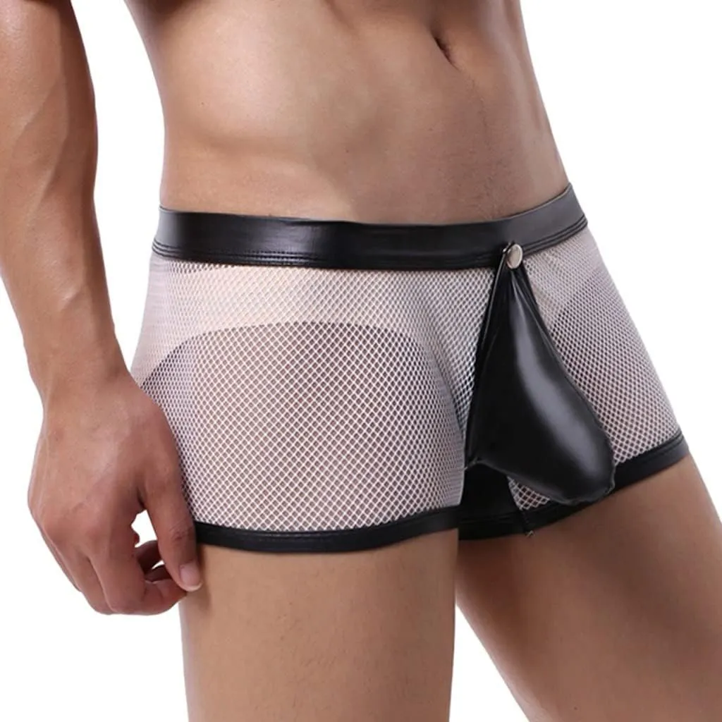 Men's Sexy Open Front Ring Boxer Briefs Hollow Pouch Trunks Underwear Cut Out Bikini Trunks Men's Undie