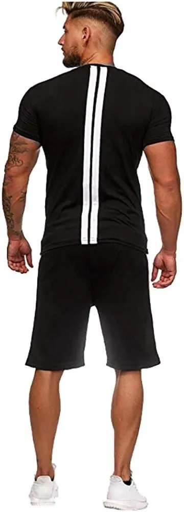 Mens Short Sets 2 Piece Outfits Summer Short Sleeve Shirts and Shorts Gym Workout T Shirt Beach Shorts Tracksuit