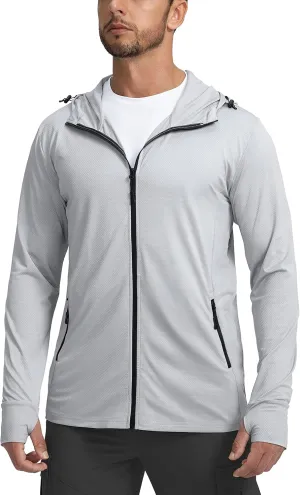 Men's UPF 50  Light Jacket Full Zip Sun Protection Hoodie Long Sleeve Sun Shirts for Men Hiking Fishing Zip Pockets