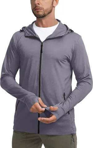 Men's UPF 50  Light Jacket Full Zip Sun Protection Hoodie Long Sleeve Sun Shirts for Men Hiking Fishing Zip Pockets