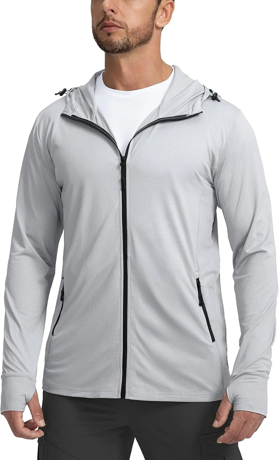 Men's UPF 50  Light Jacket Full Zip Sun Protection Hoodie Long Sleeve Sun Shirts for Men Hiking Fishing Zip Pockets