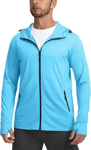 Men's UPF 50  Light Jacket Full Zip Sun Protection Hoodie Long Sleeve Sun Shirts for Men Hiking Fishing Zip Pockets