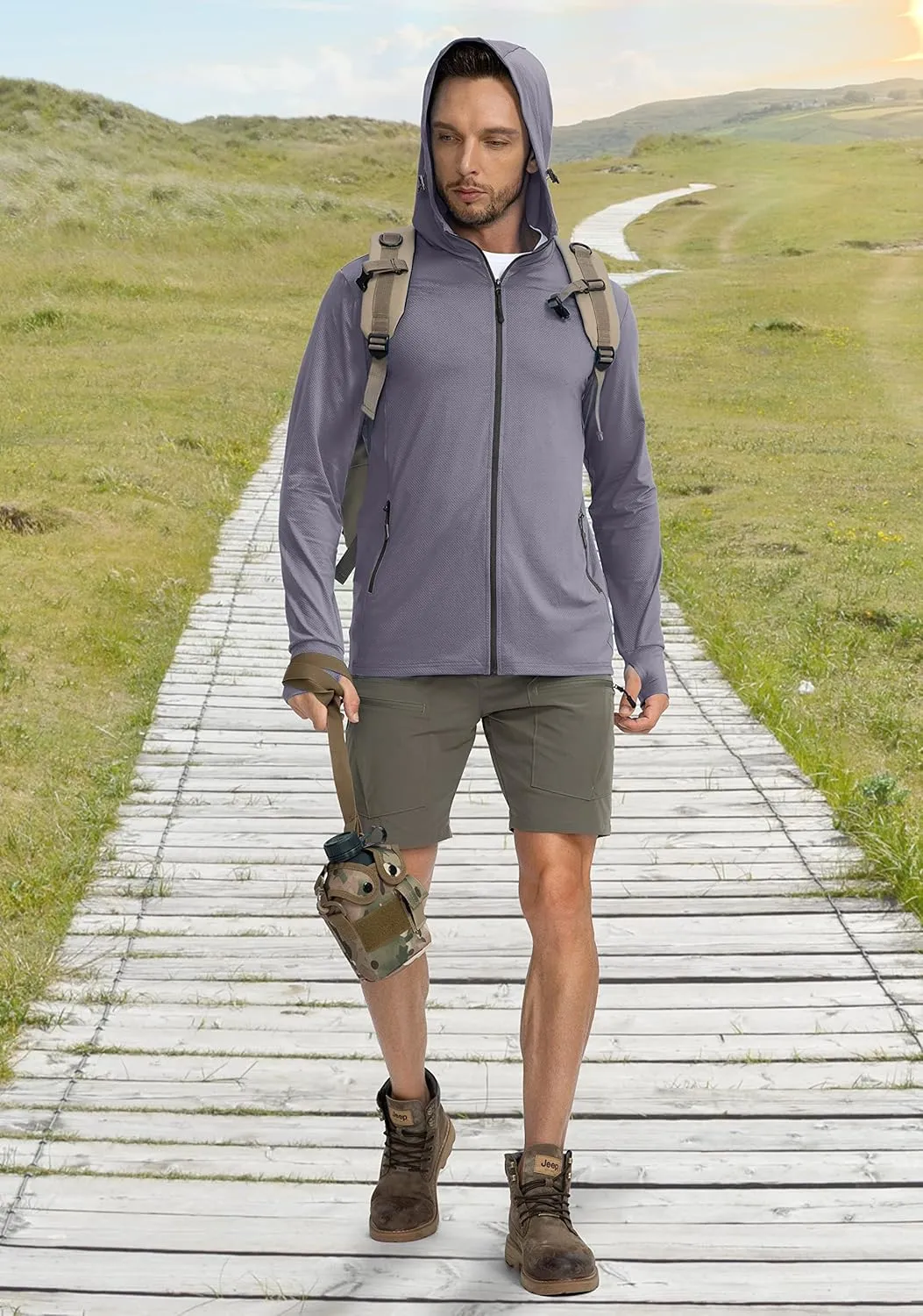 Men's UPF 50  Light Jacket Full Zip Sun Protection Hoodie Long Sleeve Sun Shirts for Men Hiking Fishing Zip Pockets