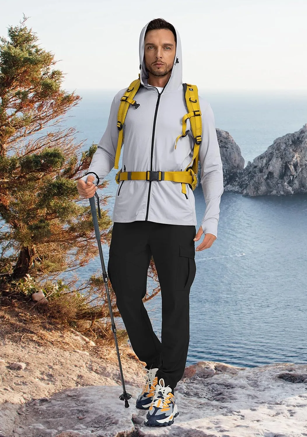 Men's UPF 50  Light Jacket Full Zip Sun Protection Hoodie Long Sleeve Sun Shirts for Men Hiking Fishing Zip Pockets