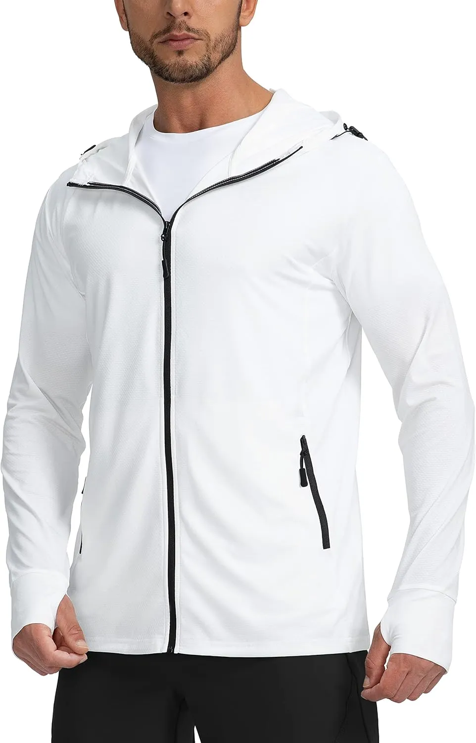 Men's UPF 50  Light Jacket Full Zip Sun Protection Hoodie Long Sleeve Sun Shirts for Men Hiking Fishing Zip Pockets