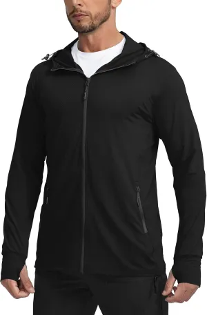 Men's UPF 50  Light Jacket Full Zip Sun Protection Hoodie Long Sleeve Sun Shirts for Men Hiking Fishing Zip Pockets