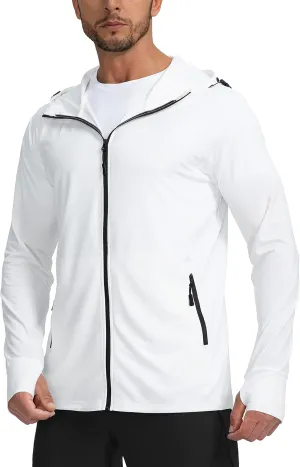 Men's UPF 50  Light Jacket Full Zip Sun Protection Hoodie Long Sleeve Sun Shirts for Men Hiking Fishing Zip Pockets