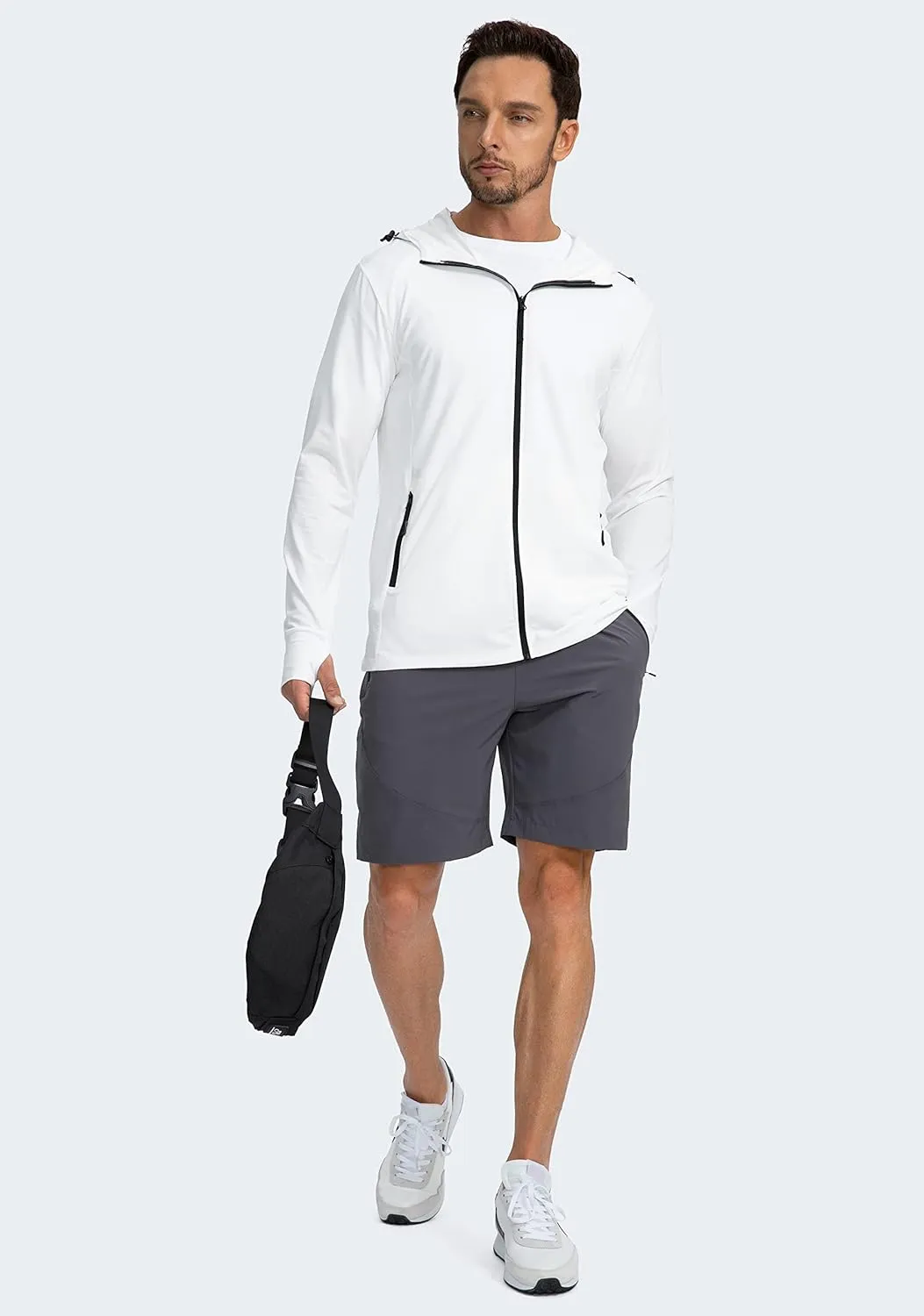 Men's UPF 50  Light Jacket Full Zip Sun Protection Hoodie Long Sleeve Sun Shirts for Men Hiking Fishing Zip Pockets