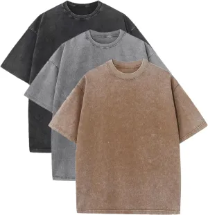Men's Vintage Oversized T-Shirts Acid Wash Gym Shirt Short Sleeve Cotton Tee
