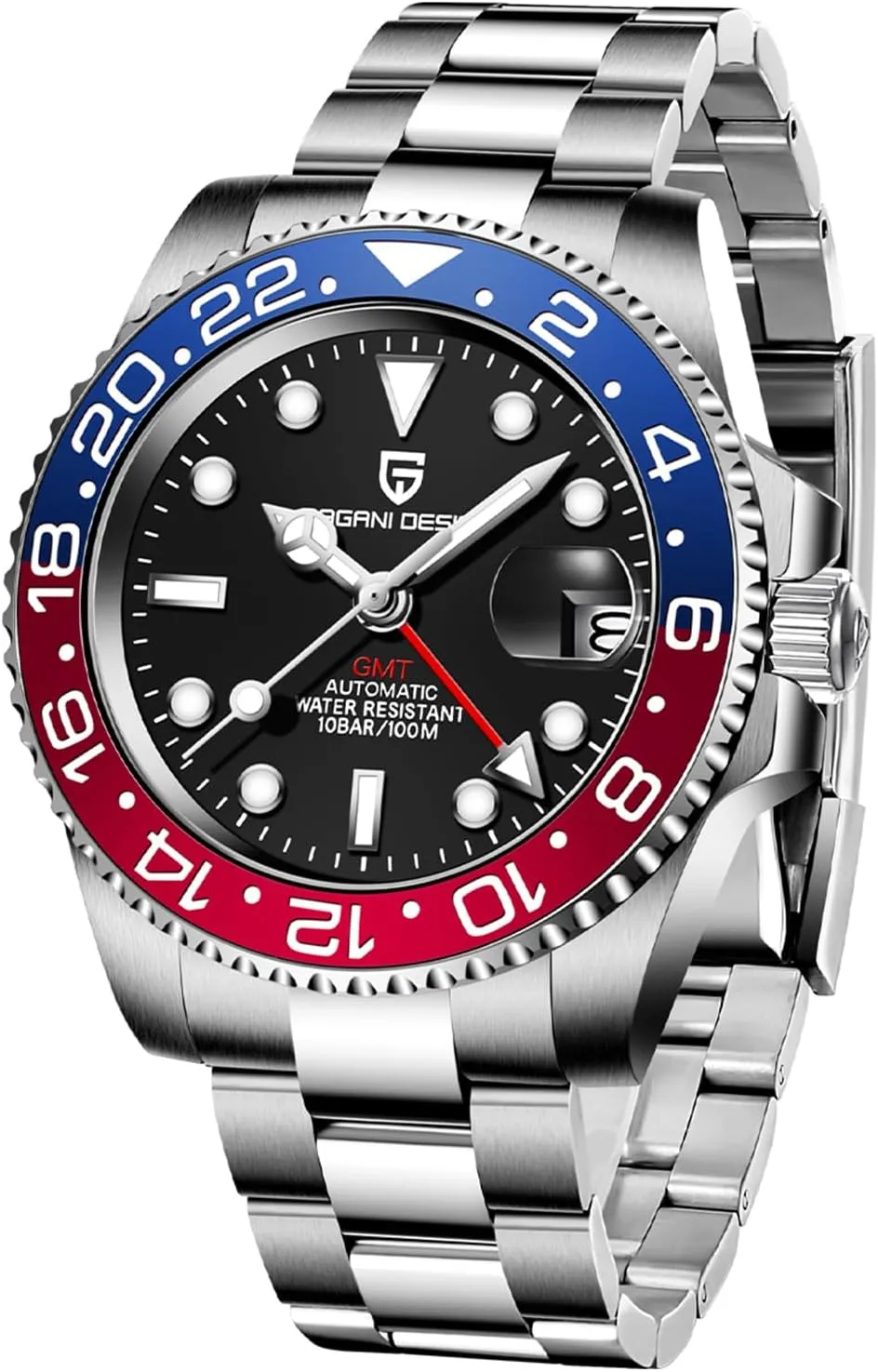 Men's Watch Pagani Design GMT 40mm Automatic NH34 Movement Ceramic Bezel Dual Time Zone Date Display 100m Waterproof Luminous Sports Business Watch Gifts for Men
