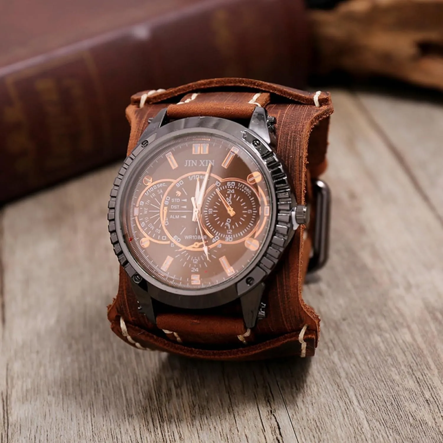 Mens Watch, Vintage Men's Watches, Men's Casual Leather Watches, Personalized Punk Hip-Hop Wide Leather Bracelet Watches
