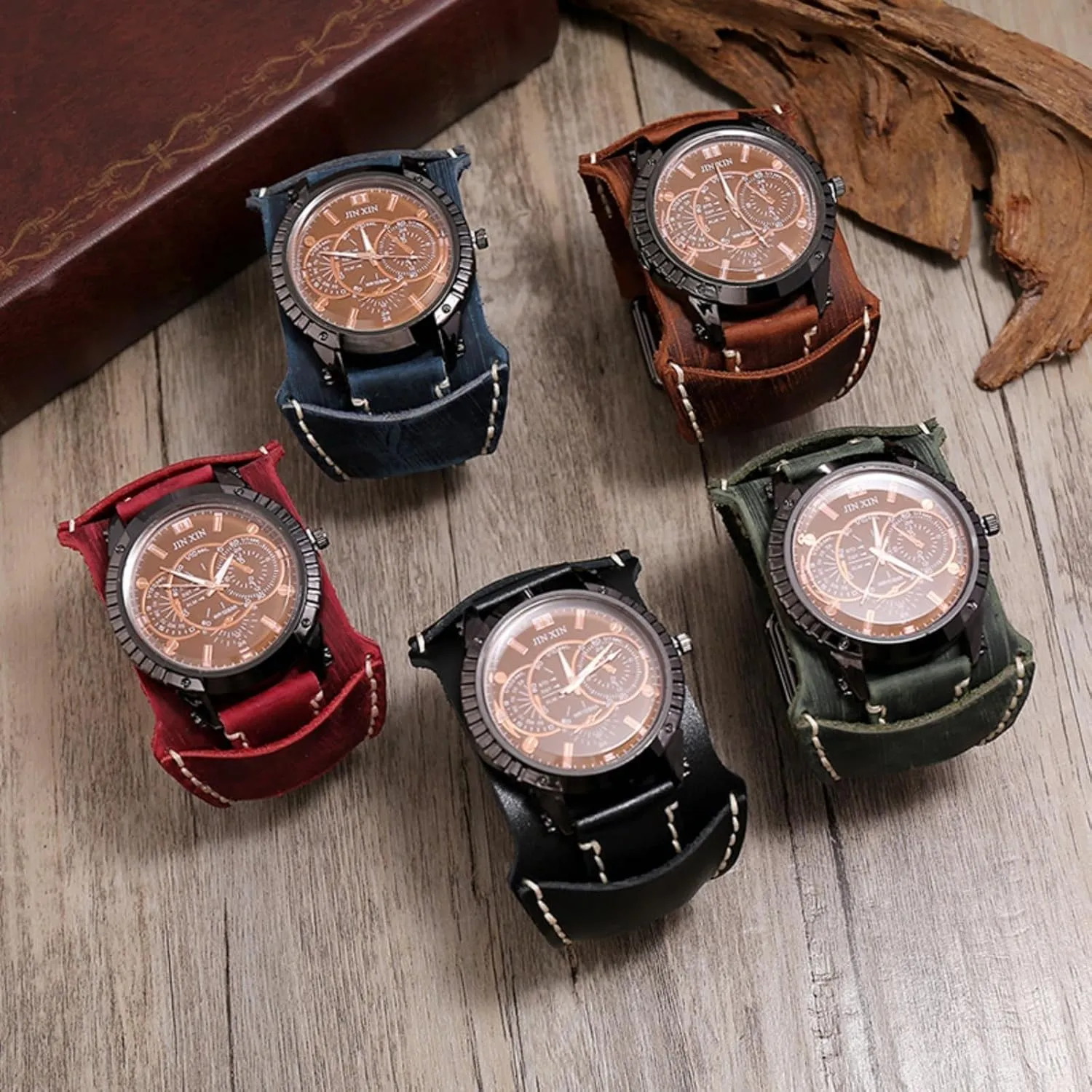 Mens Watch, Vintage Men's Watches, Men's Casual Leather Watches, Personalized Punk Hip-Hop Wide Leather Bracelet Watches