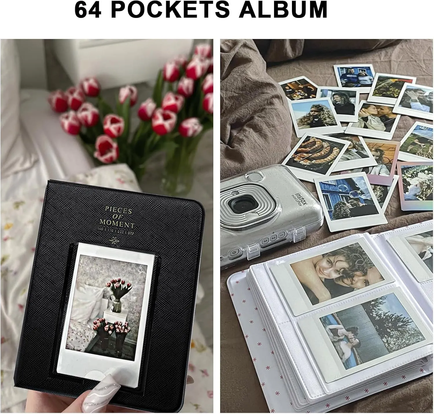 Mini 41 Protective Case for Fujifilm Instax Mini 41 Instant Camera, Retro PU Leather Mini 41 Camera Case with 64 Mini Photo Album and Adjustable Shoulder Strap (No Camera) - Dark Grey