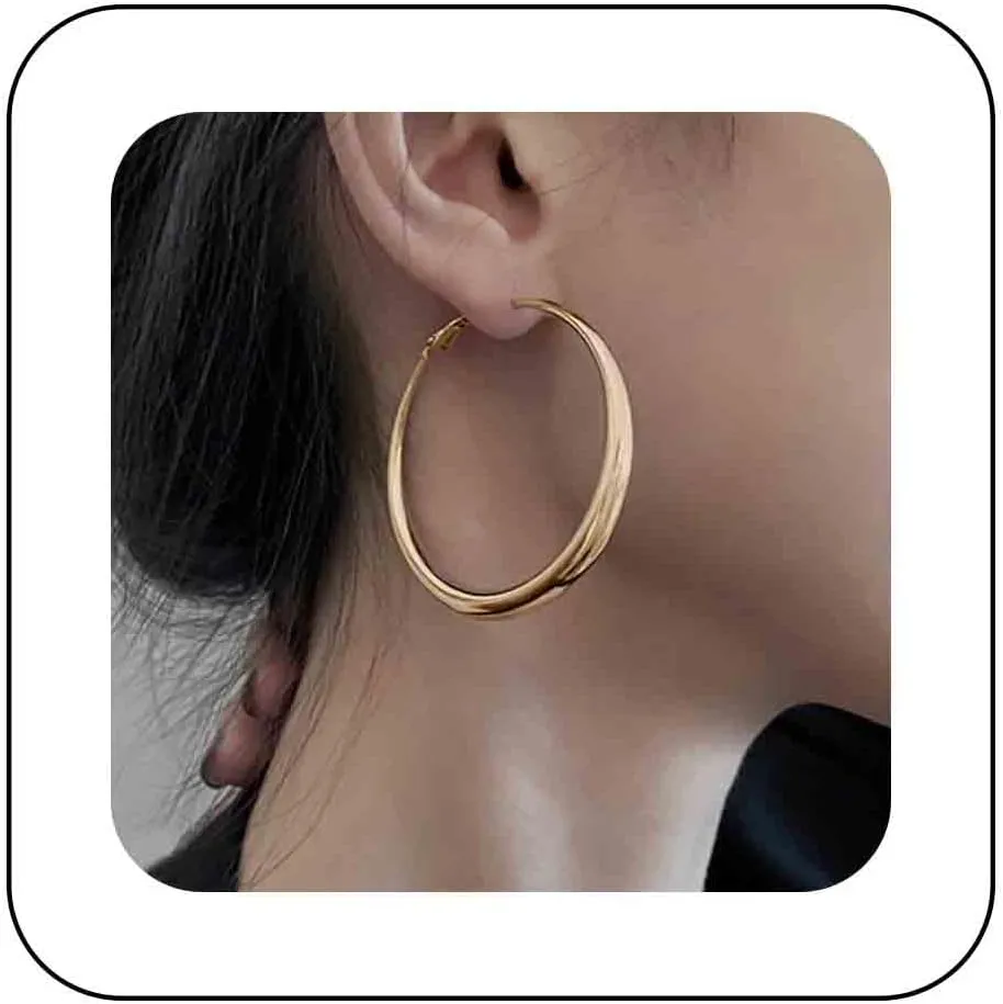 Minimalist Gold Round Hoop Earrings Large Gold Circle Drop Earrings Matte Endless Dangle Hoop Earrings Circle Geometric Earrings Statement Earrings Jewelry for Women