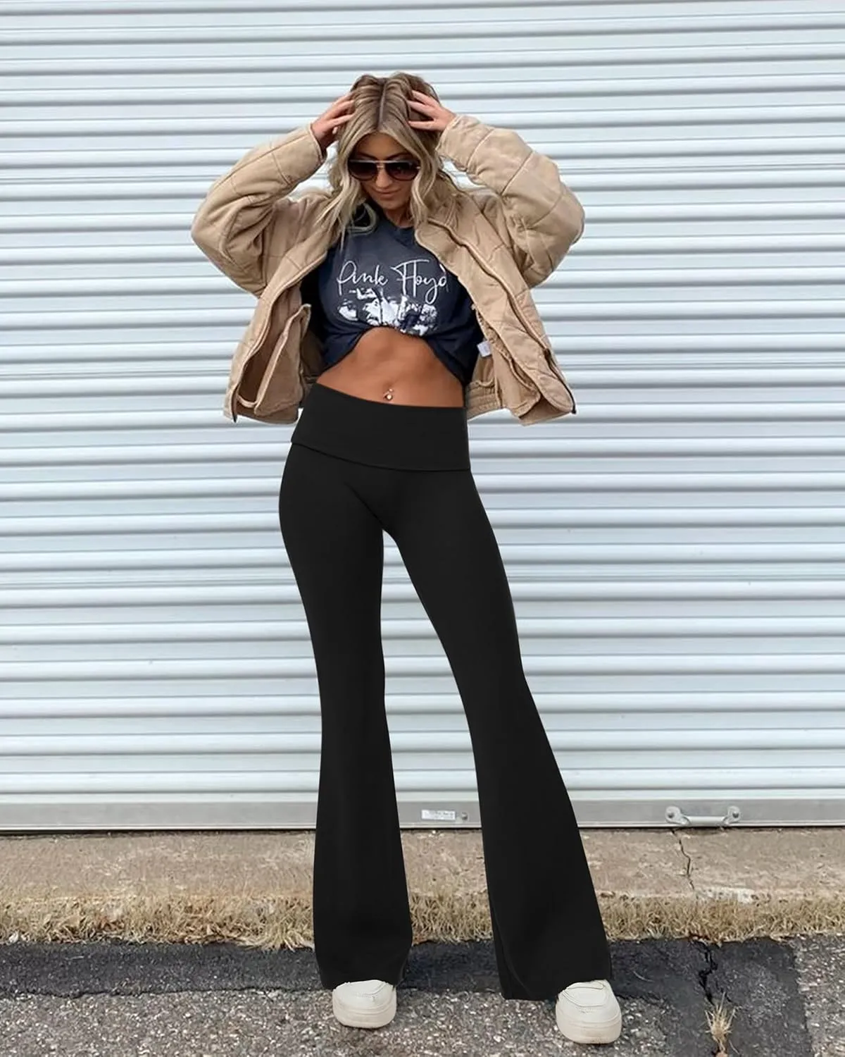 MOOSLOVER Women Flare Leggings Fold Over Bootcut Yoga Pants Casual Y2K Lounge Pants Comfy Cotton Leggings