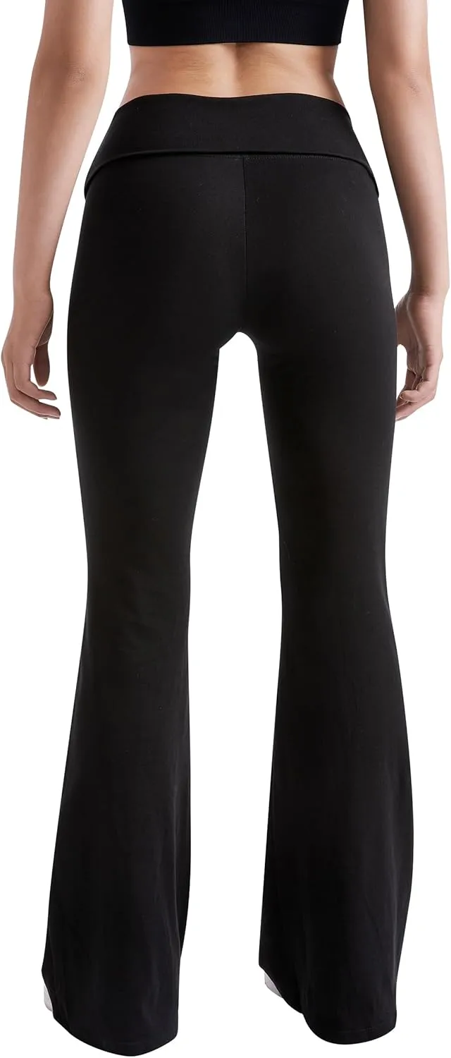 MOOSLOVER Women Flare Leggings Fold Over Bootcut Yoga Pants Casual Y2K Lounge Pants Comfy Cotton Leggings