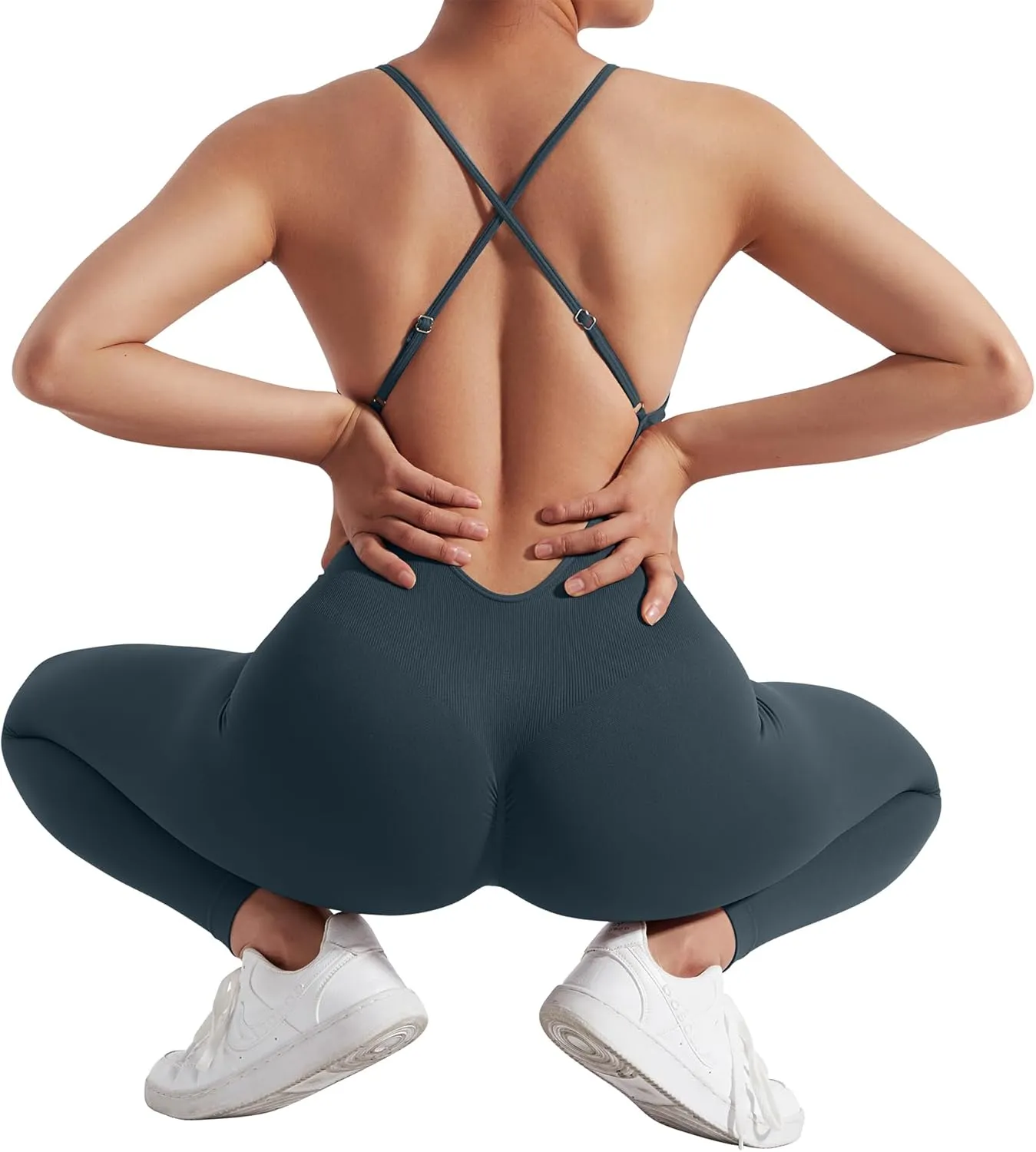 MOOSLOVER Women Strappy Backless One Piece Jumpsuits Tummy Control Padded Workout Rompers