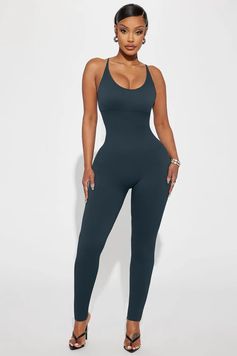 MOOSLOVER Women Strappy Backless One Piece Jumpsuits Tummy Control Padded Workout Rompers
